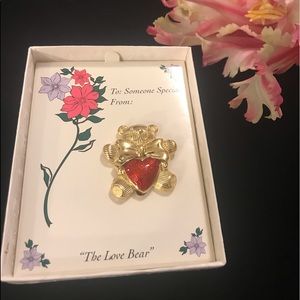 3/$20 Love Bear Gold & Red Heart Tummy Pendant